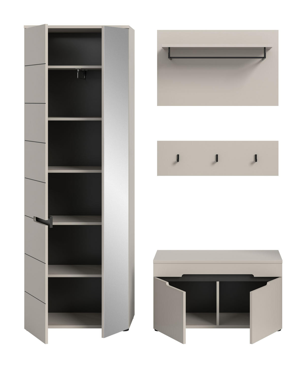 GARDEROBE Nova 3-tlg. (B/H/T: ca. 160/190/37 cm) in Basalt grau/weiß - Kaschmir, Holzwerkstoff (160/190/37cm) - Homes & Jones