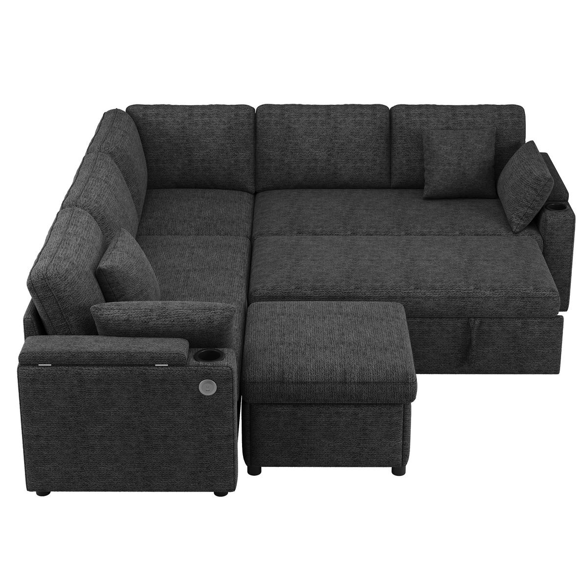 ECKSOFA mit Schlaffunktion Stauraum und USB Type-C - Grau, Textil (204/204cm) - EVRYAE