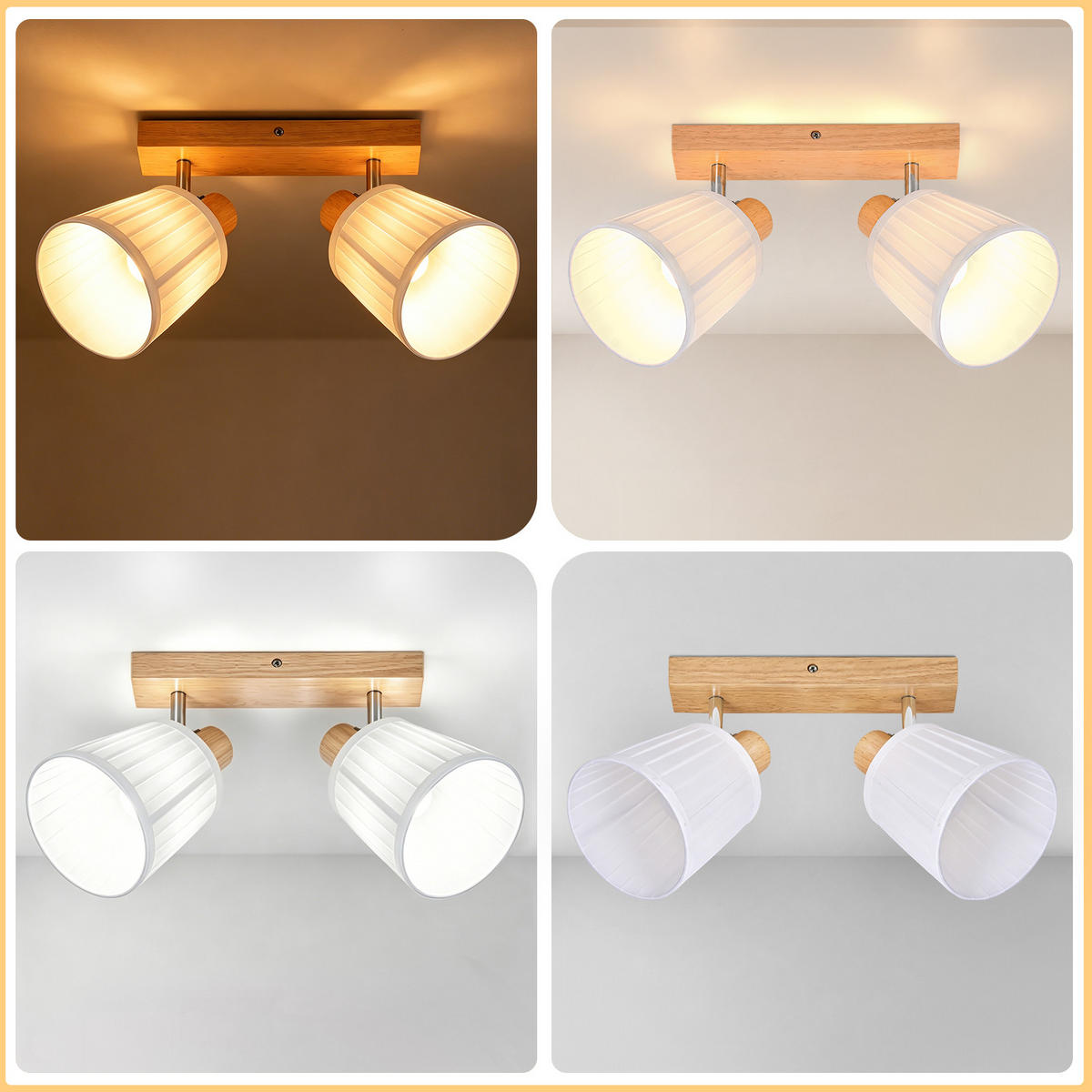 DECKENSTRAHLER Drevith 25/13/19 cm - Weiß/Braun, Holz/Textil (25/13/19cm) - ZMH