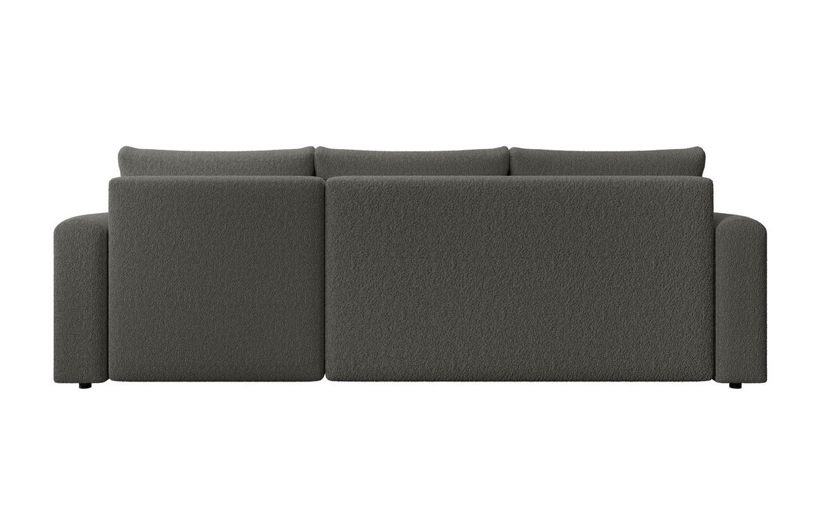 ECKSOFA DORA L, Eckcouch in L-Form mit Schlaffunktion und Bettkasten, Farbe: Dunkelgrau, Bouclé-Stoff, Ottomane Rechts - Dunkelgrau, Textil (240/143cm) - Storez24