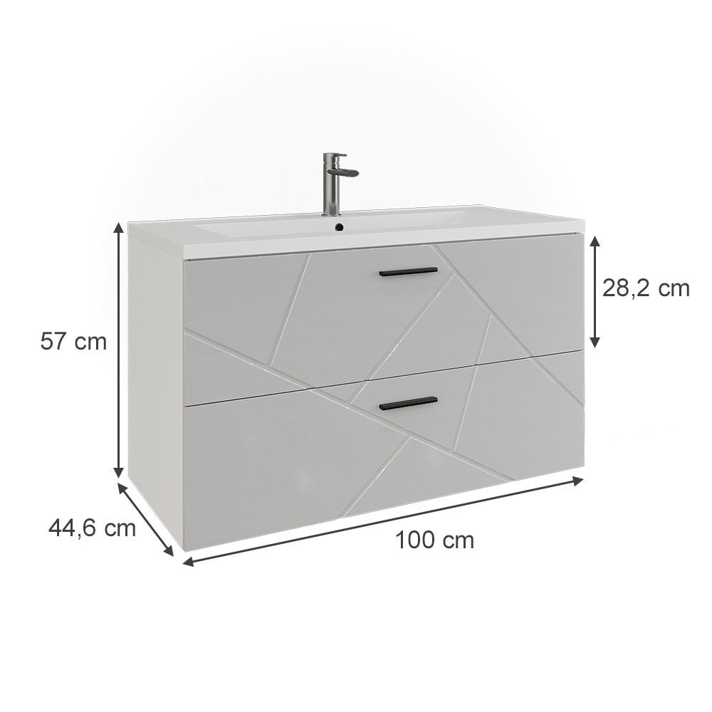 WASCHBECKENUNTERSCHRANK Irma Weiß/Weiß Hochglanz 100 x 57 cm mit 2 Schubladen - Weiß Hochglanz, Holzwerkstoff (100/57/44.6cm) - Vicco