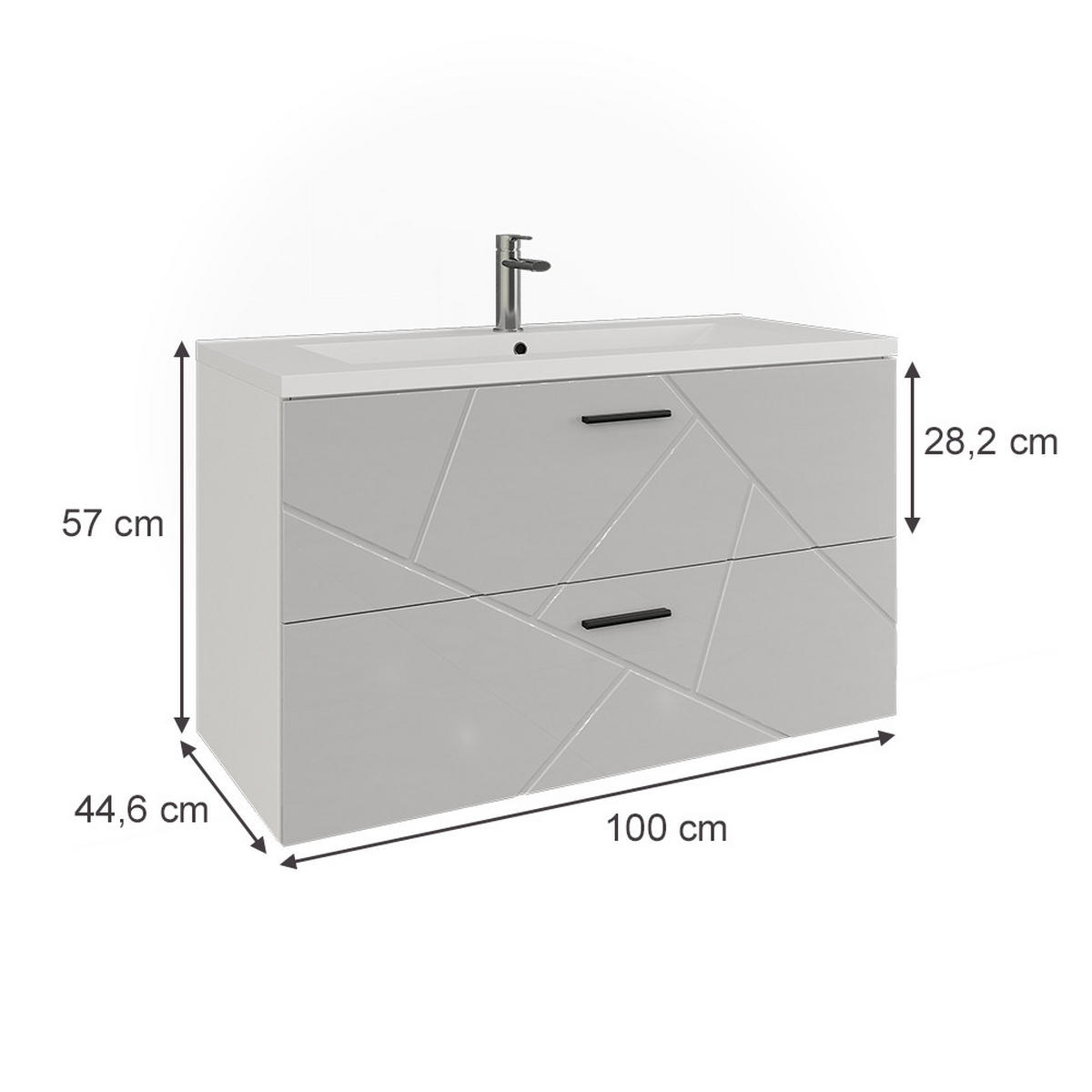 WASCHBECKENUNTERSCHRANK Irma Weiß/Weiß Hochglanz 100 x 57 cm mit 2 Schubladen - Weiß Hochglanz, Holzwerkstoff (100/57/44.6cm) - Vicco