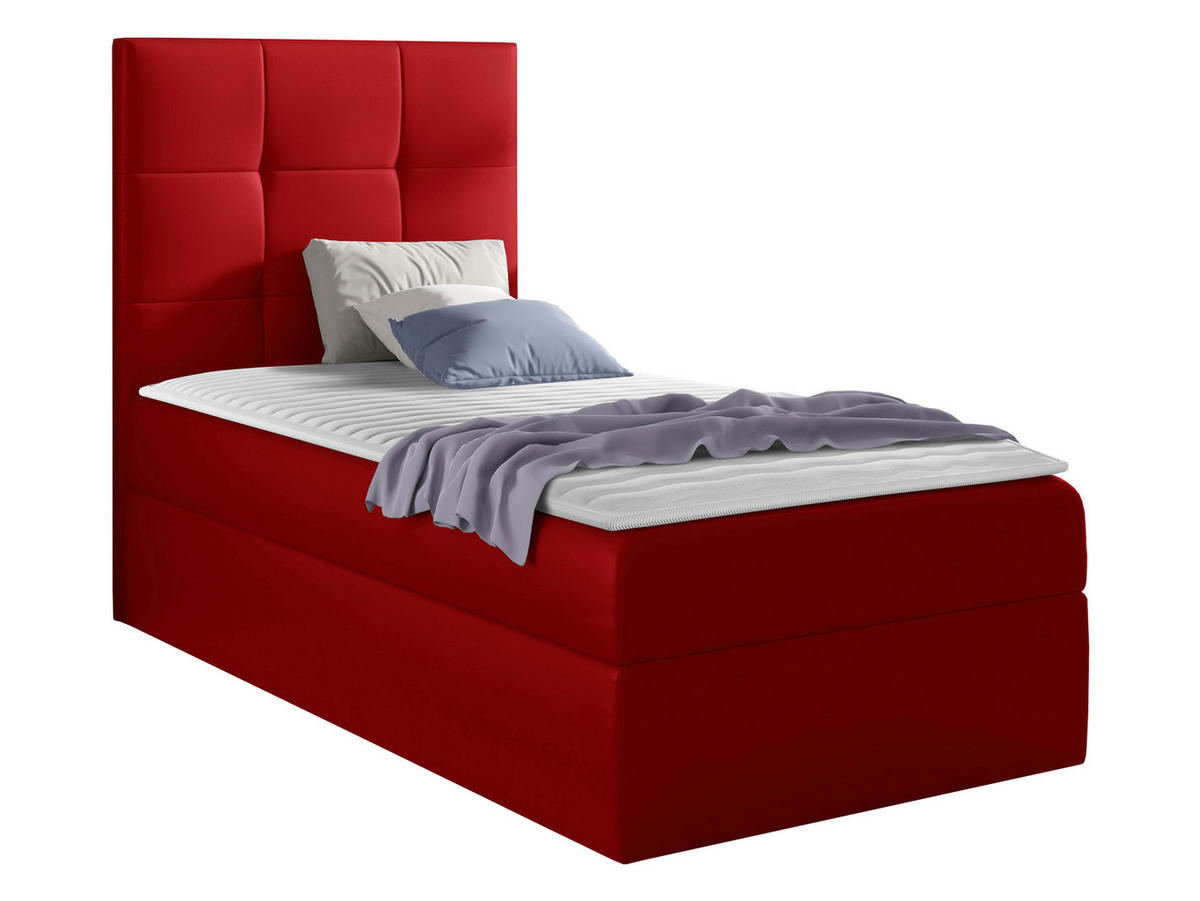 BOXBETT Mini 2, Seite zum Öffnen des Bettkastens: Links - Rot, Holz (90/200cm) - MIRJAN24
