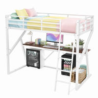 HOCHBETT 90/200 mit LED, Schreibtisch und Treppe in Weiß - Weiß, Holzwerkstoff/Metall (90/200cm) - EVRYAE