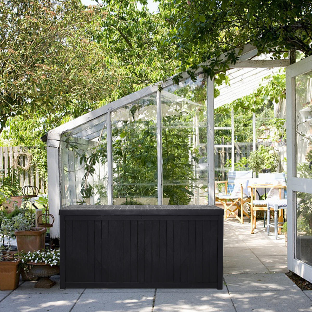 GARTENBOX Kissenbox Auflagenbox 430L aus PP-Kunststoff in Schwarz Abschließbar Wasserdicht Robust Tragegriffe 125 × 56 × 61,5 cm - Schwarz, Kunststoff (125/61.5/56cm) - Livingandhome