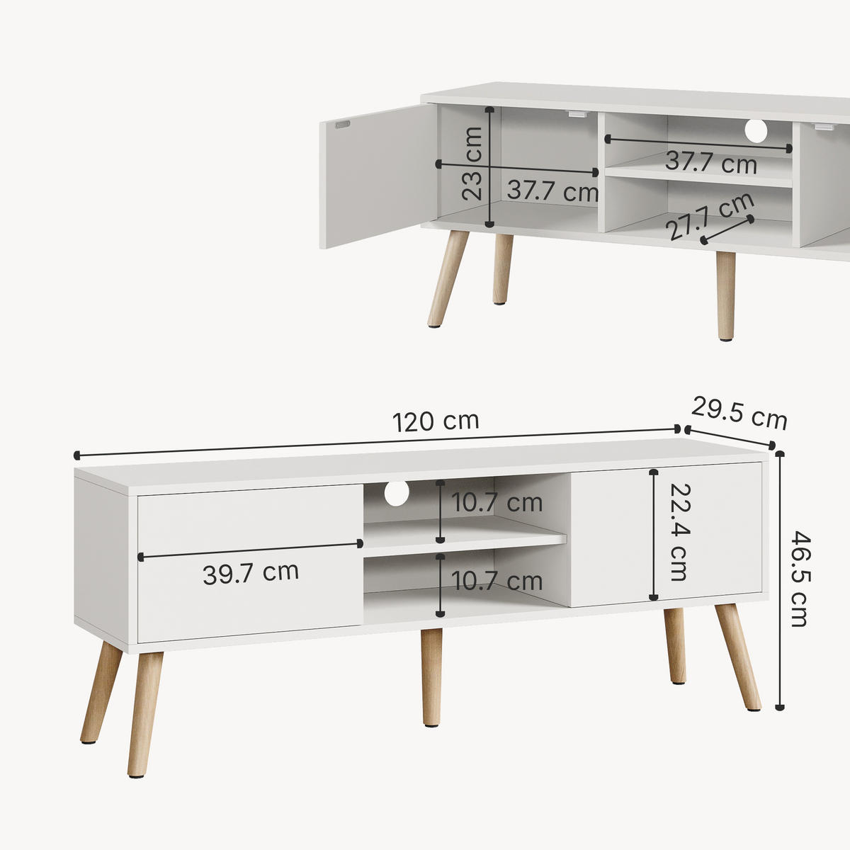 LOWBOARD Eskilstuna - Weiß, Holz/Holzwerkstoff (120/46.5/29.5cm) - [en.casa]