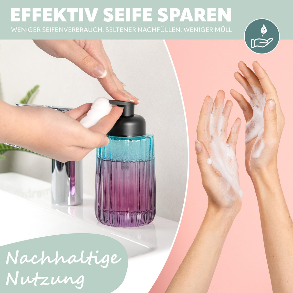 SEIFENSPENDER, blau - Multicolor, Glas (7.5/17/7.5cm) - bremermann