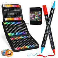 ACRYLSTIFTE 48 Farben Set Doppelspitze Wasserfest für Steine Glas Holz Stoff - Multicolor, Kunststoff (10/10/16cm)