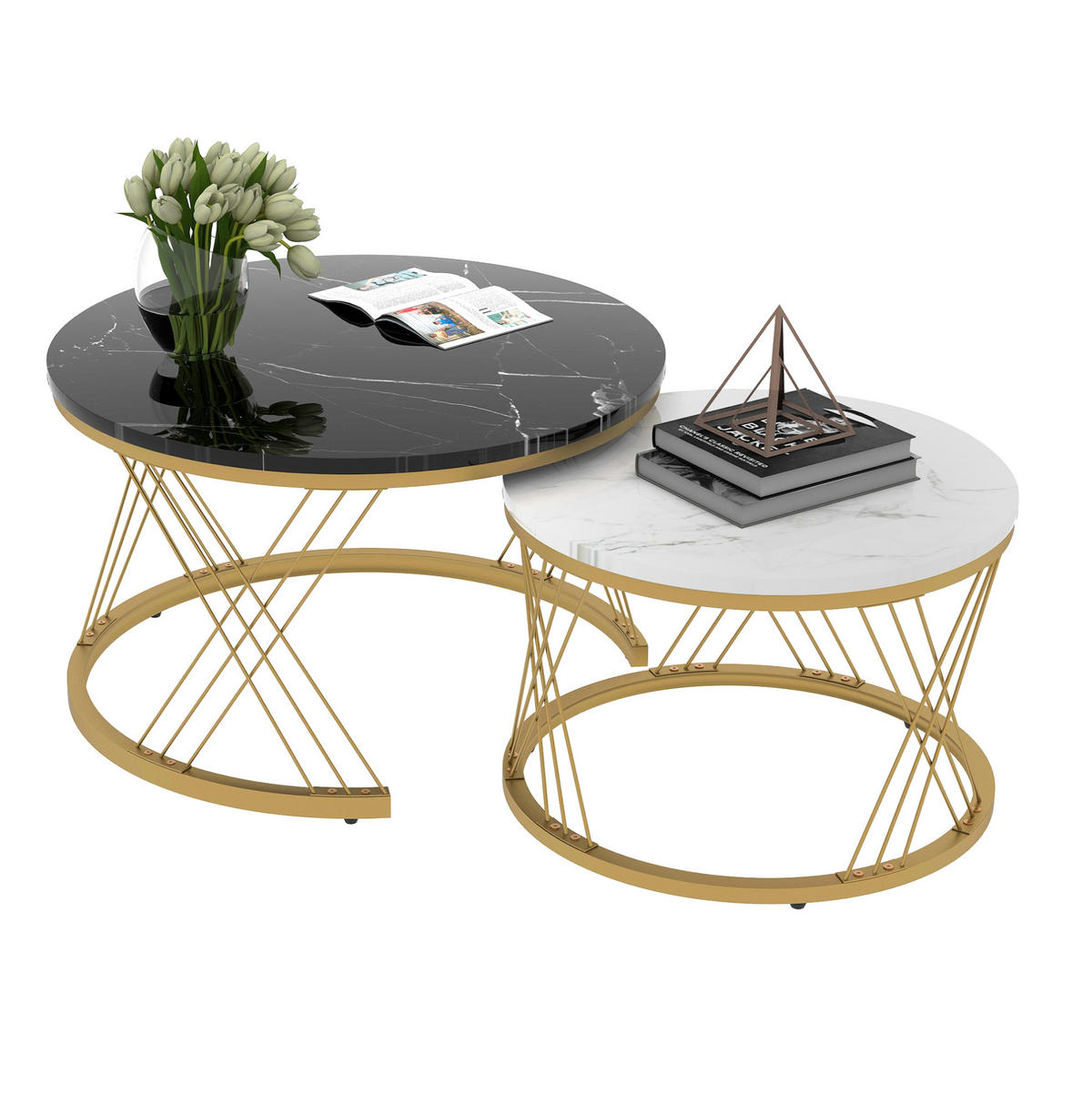 COUCHTISCH 70/70/45 cm und 45/45/40 cm schwarz aus MDF im 2er-Set - Schwarz, Holzwerkstoff (70/70/45cm) - OKMYHOME