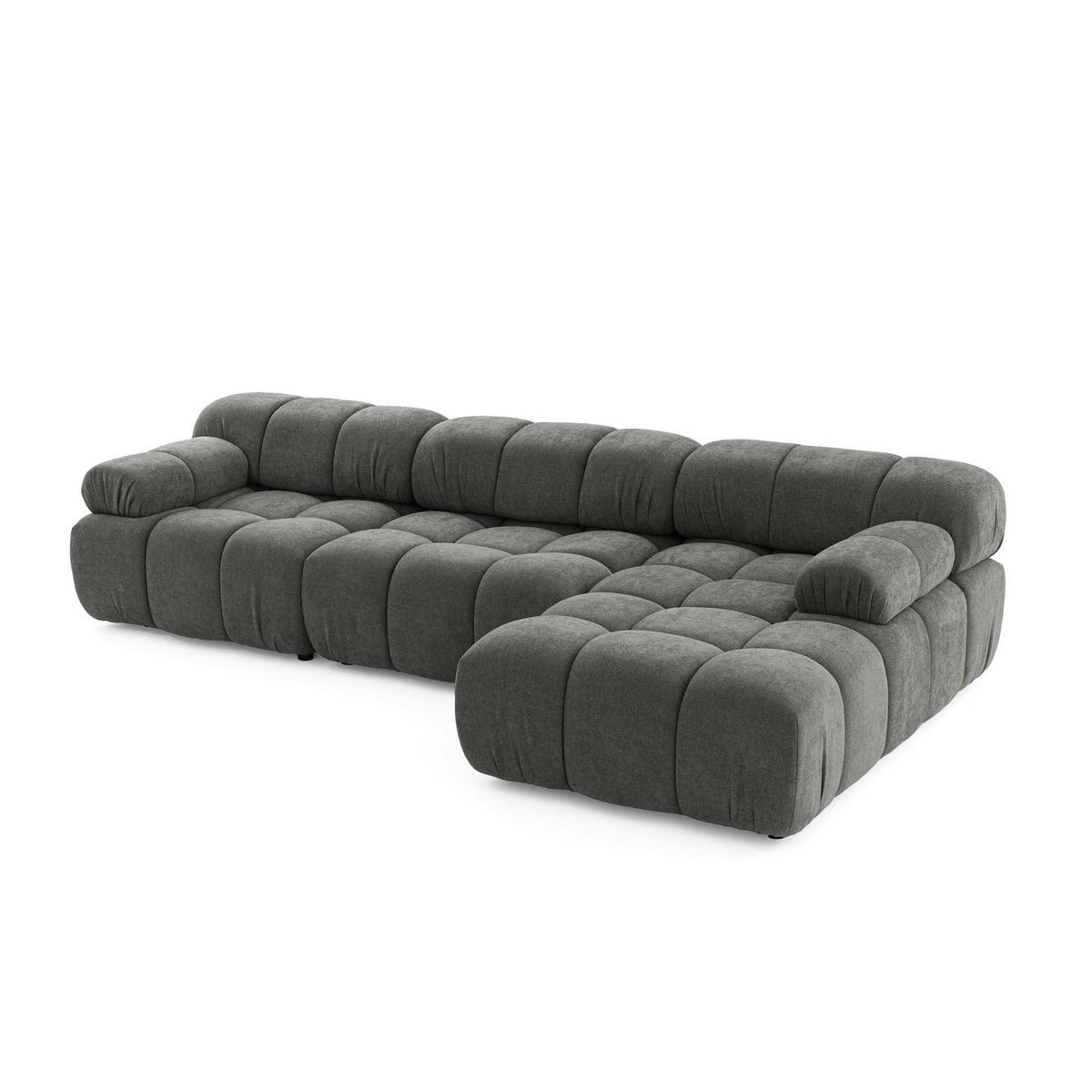 MODULARES Ecksofa MOMENTUM L, Rechts, Breite 282 cm, strukturierter Stoff, Dunkelgrau - Chromfarben/Dunkelgrau, Holz/Textil (155/282cm) - Muffo