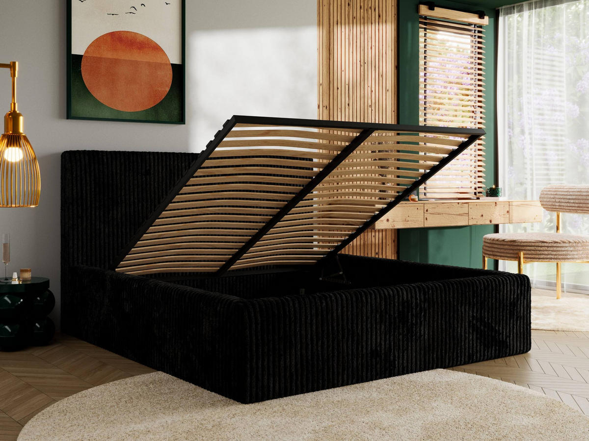 POLSTERBETT TILIANO CLASSIC 160/200 - Schwarz Cord - Pocket-Matratze - Schwarz, Textil (160/200cm) - MKS