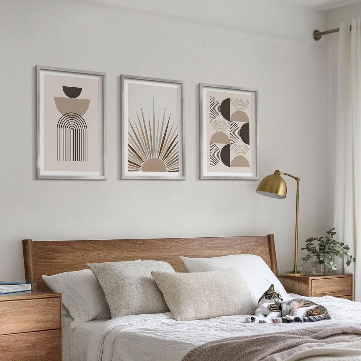 BILDER SET 3er Set - 40x60 cm Silberner Rahmen - Abstrakte Formen beige braun - Silberfarben, Kunststoff (40/60cm) - TULUP