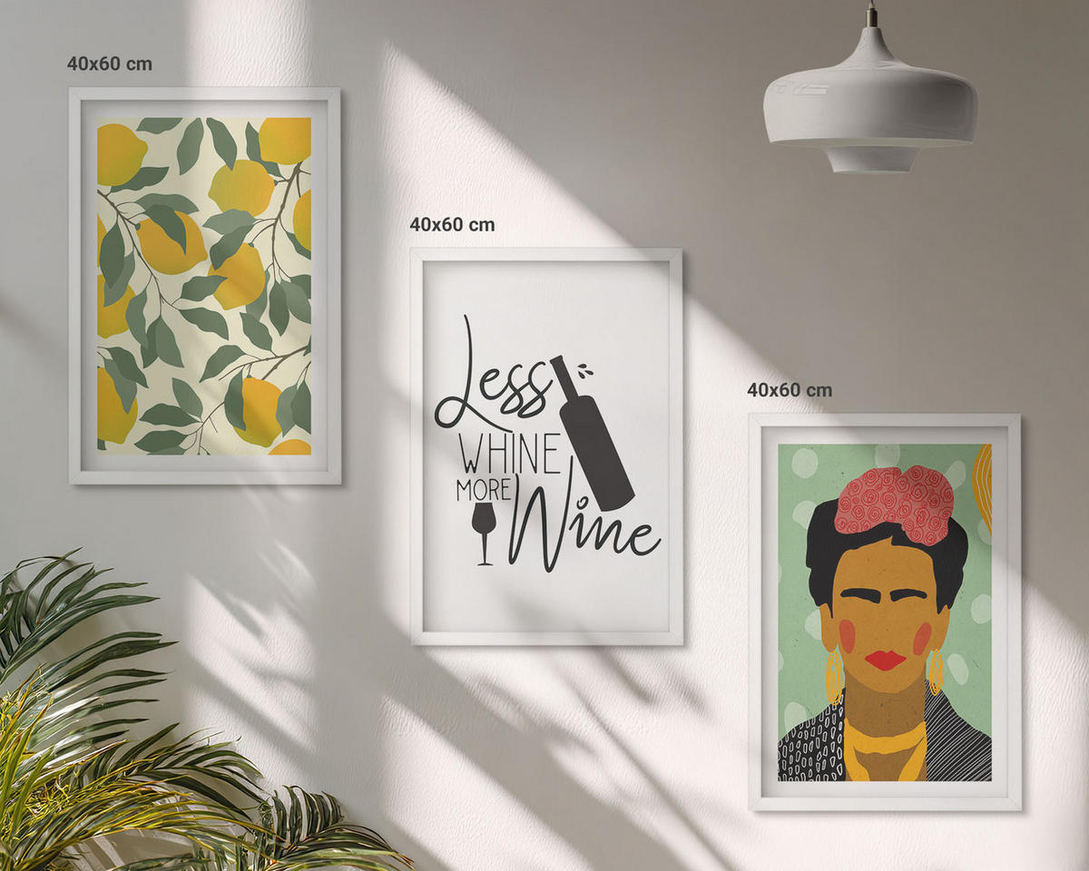 BILDER SET 3er Set - 40x60 cm Weißer Rahmen - Zitronenweinporträt von Frida - Weiß, Kunststoff (40/60cm) - TULUP