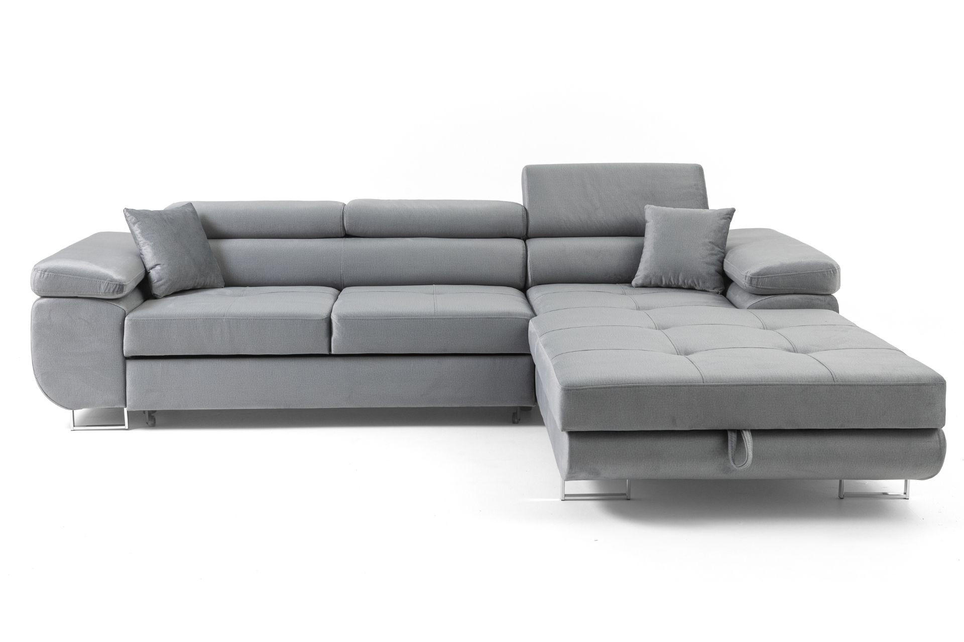 ECKSOFA ALONZO L Rechts mit Schlaffunktion 125x195 Velours Hellgrau - Silberfarben/Hellgrau, Holz/Textil (203/275cm) - Muffo