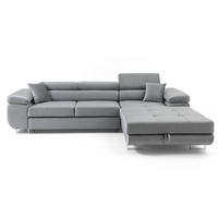 ECKSOFA ALONZO L Rechts mit Schlaffunktion 125x195 Velours Hellgrau - Silberfarben/Hellgrau, Holz/Textil (203/275cm) - Muffo