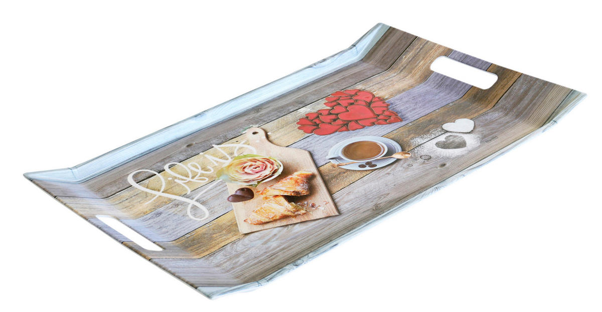 TABLETT Frühstück, rechteckige Serviertablett mit Griff 54x35 cm - Grau, Kunststoff (35/3/54cm) - Lashuma