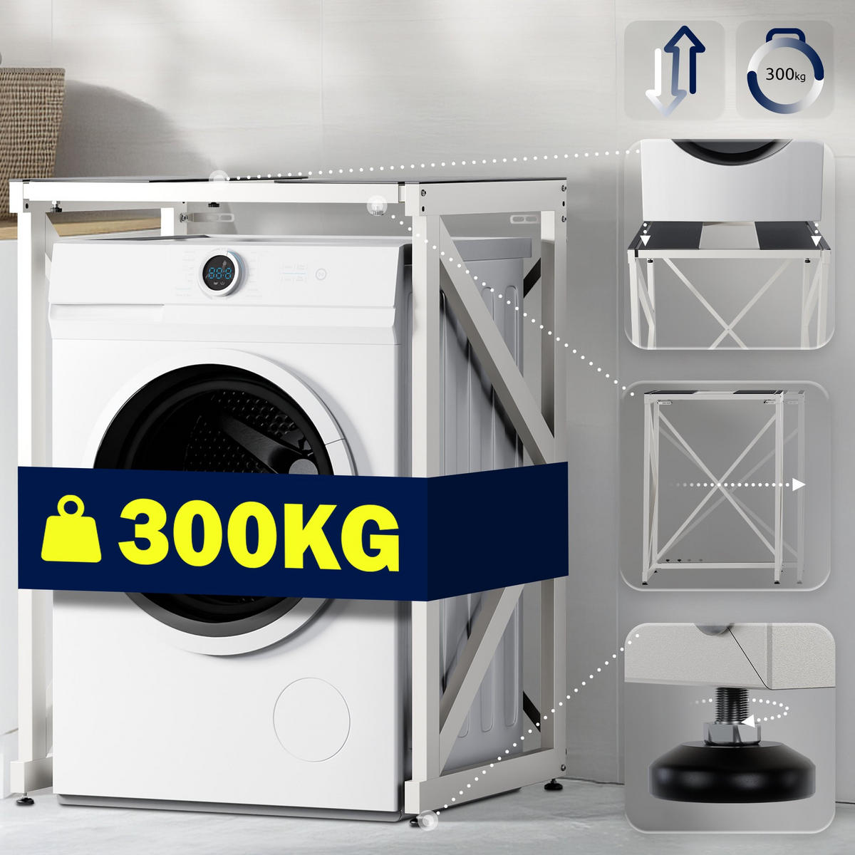 STAPELGESTELL für Wäschetrockner auf Waschmaschine RALF Weiß - Weiß, Metall (84/101/60cm) - DELUKE