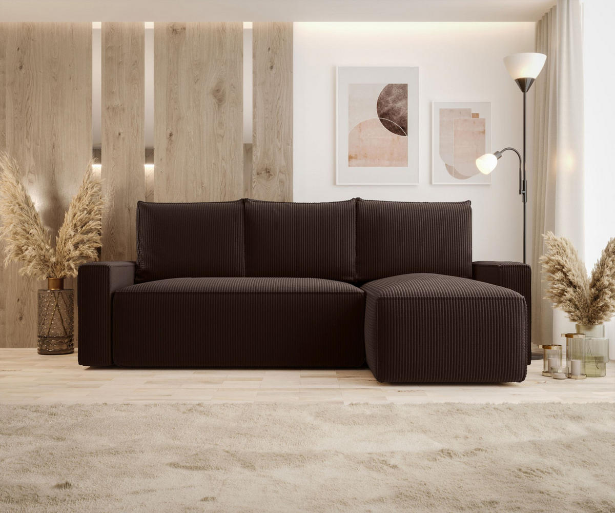 ECKSOFA mit Schlaffunktion SAVIO Poso 06 Rechts - Braun, Textil (232/140cm) - Bedante