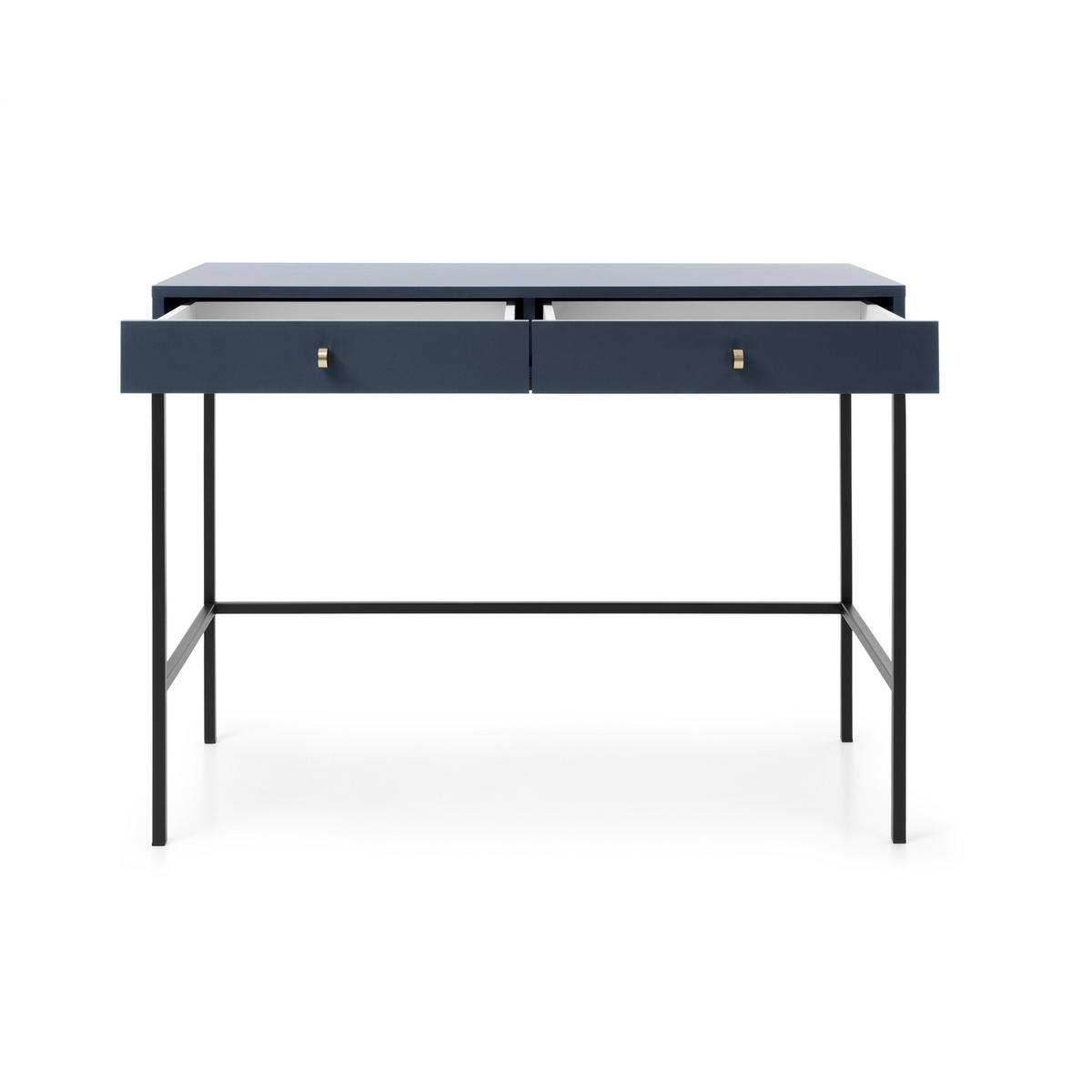 KONSOLENTISCH Molly Dunkelblau, Schwarze Beine, Schminktisch mit Schubladen - Schwarz/Dunkelblau, Holzwerkstoff/Metall (50/104/78cm) - Bettso