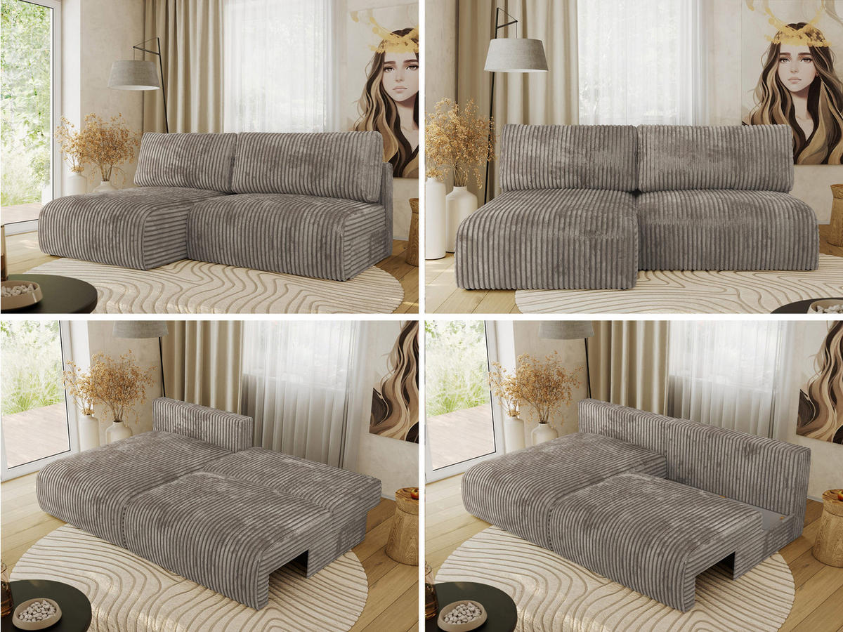 ECKSCHLAFSOFA VIVO L Hellbraun Cord - links - Hellbraun/Schwarz, Kunststoff/Textil (223/150cm) - MKS