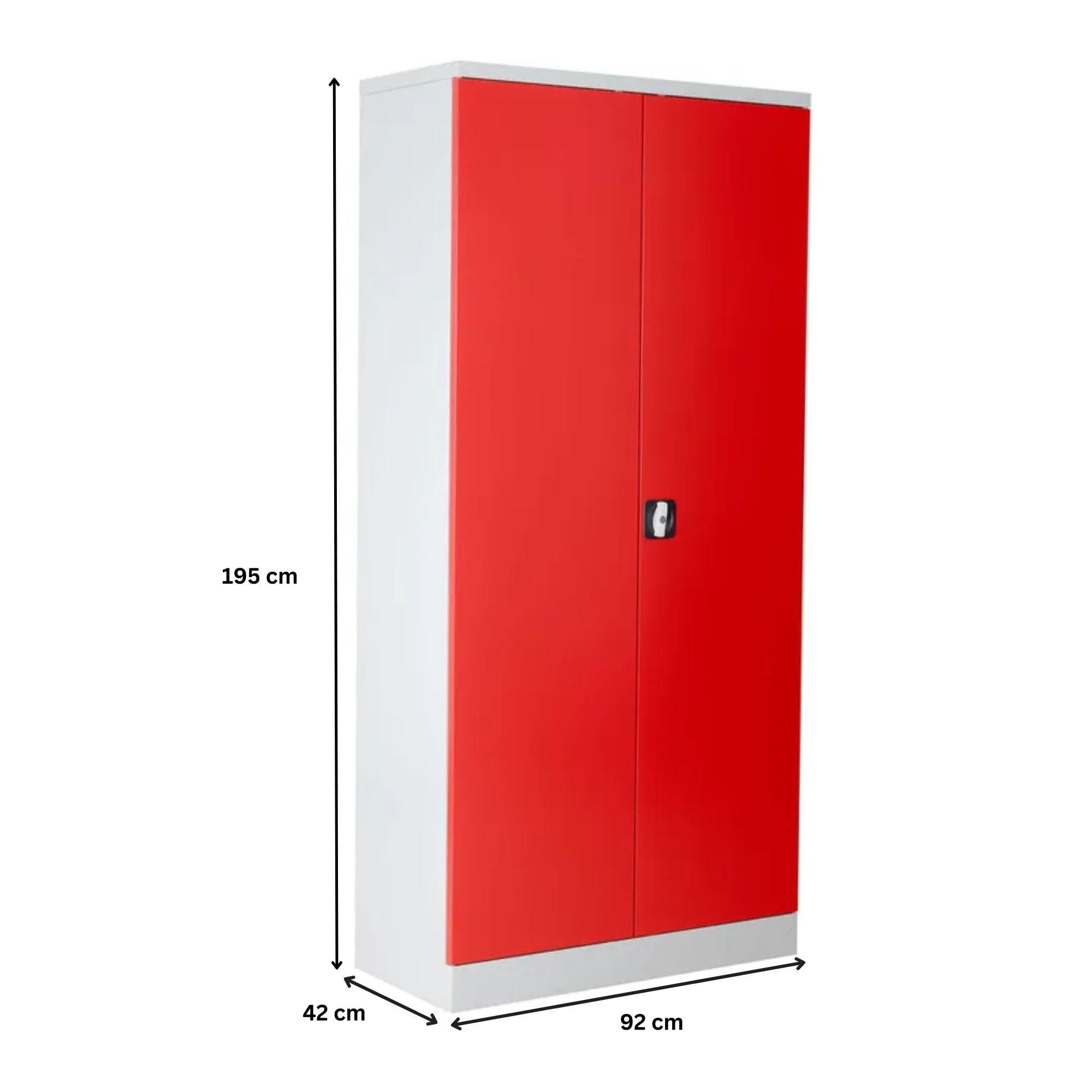 STAHLSCHRANK Bee mit 9 lackierten Fachböden 195x92x42 cm Korpusfarbe Lichtgrau Frontfarbe Feuerrot - Rot, Metall (92/195/42cm)