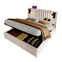 POLSTERBETT mit Bettkasten 180x200 cm Beige mit USB und Leselicht - Beige, Metall (180/200cm) - Meubliv
