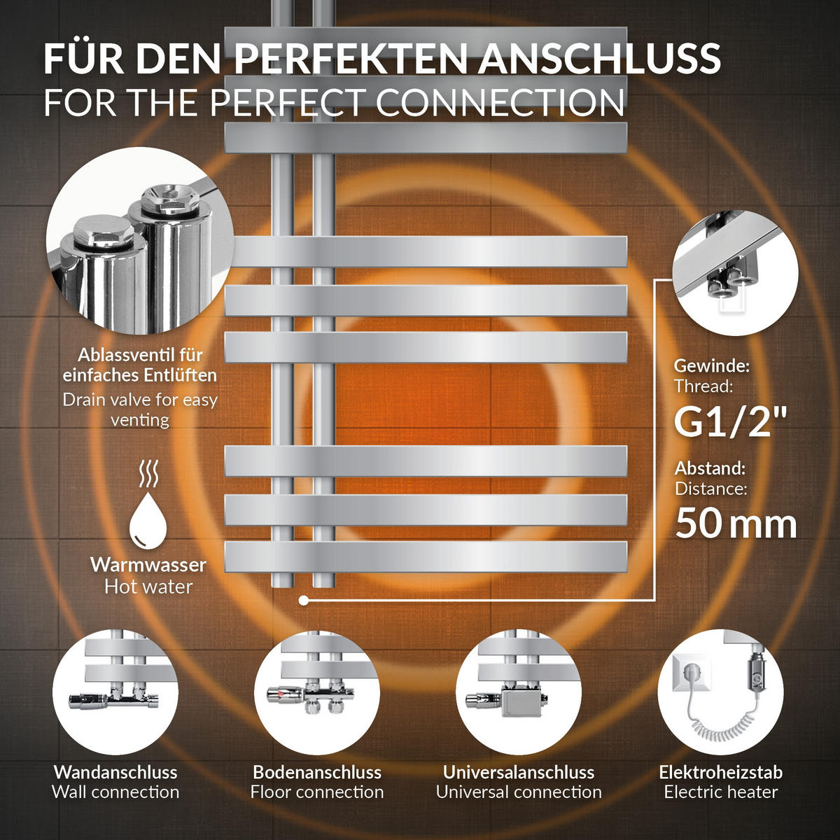 KOUPELNOVÝ radiátor Iron EM 500x1000 chrom - chromová, kov (50/100/3cm) - LuxeBath