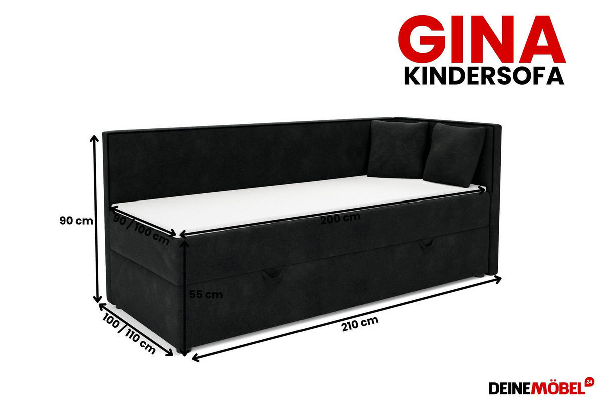 BOXBETT GINA 90/200 in Boucle Schwarz H3 - Schwarz, Holz/Holzwerkstoff (90/200cm) - Deine Möbel 24