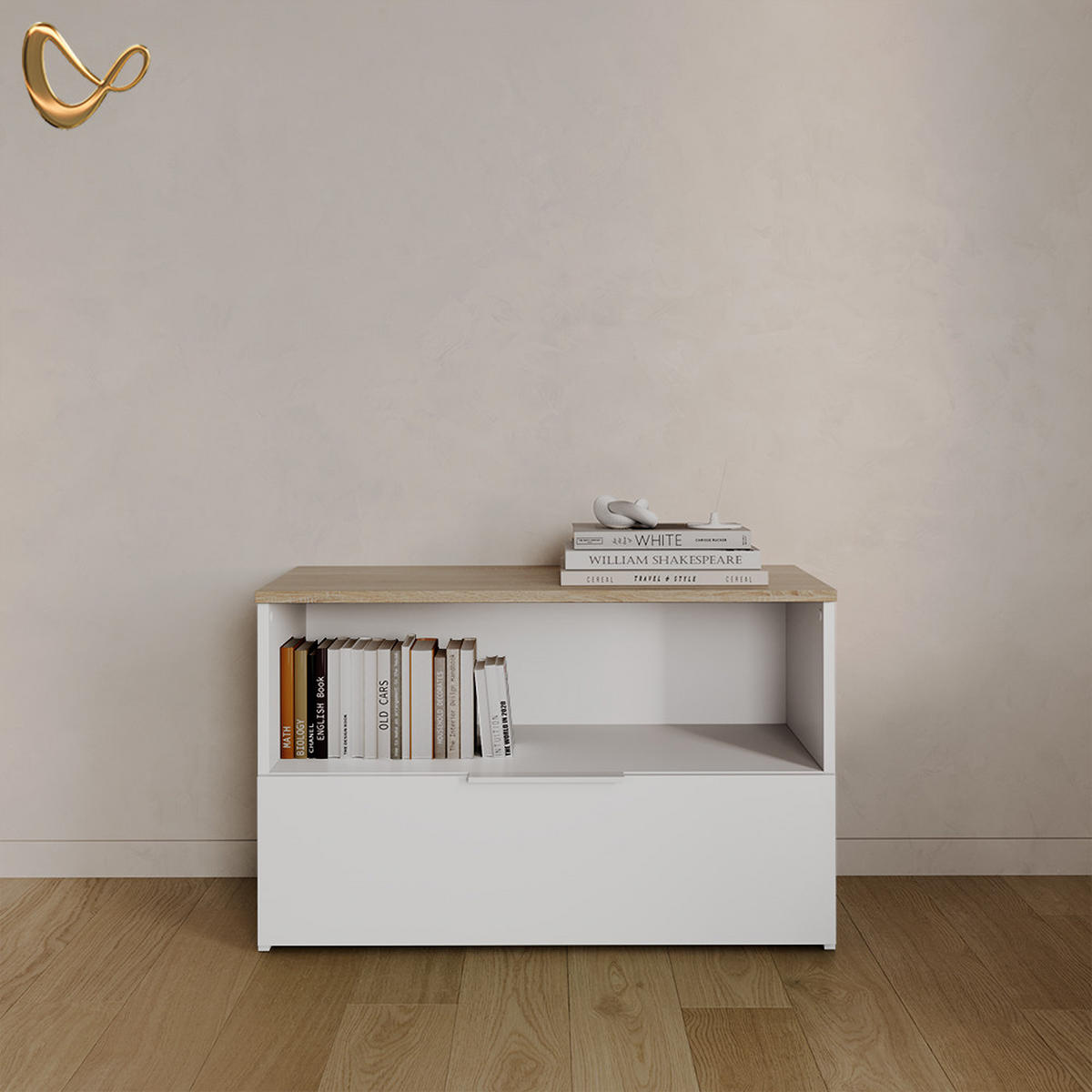 KOMMODE Piave Weiß/Sonoma mit 1 geschlossenem Fach - Weiß/Sonoma Eiche, Holzwerkstoff (80/50/40cm) - Livinity®