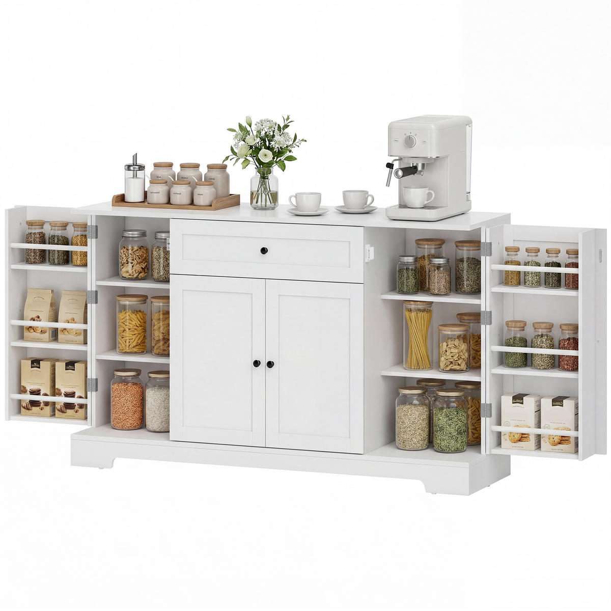 SIDEBOARD Weiß, 4 Türen, 1 Schublade, 140/40/80 cm - Weiß, Holz (140/80/40cm) - PANGIVO