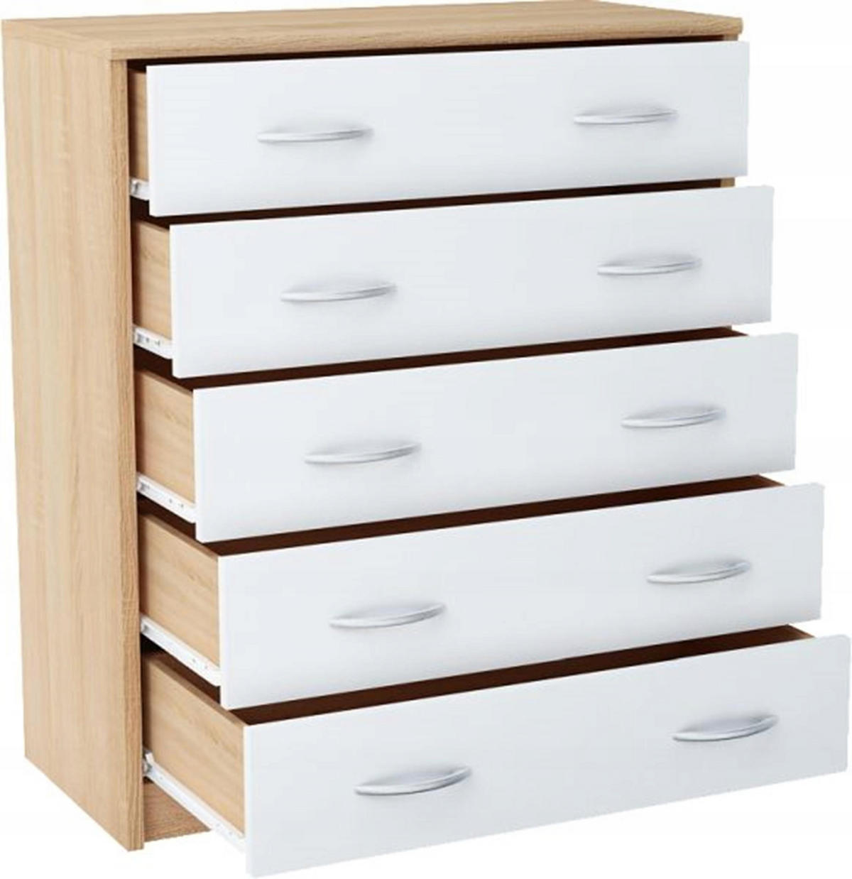 KOMMODE 5S Sonoma Eiche-Weiß 74/35/85 cm mit 5 Schubladen - Weiß/Sonoma Eiche, Holzwerkstoff (74/85/35cm) - Matkam Möbel