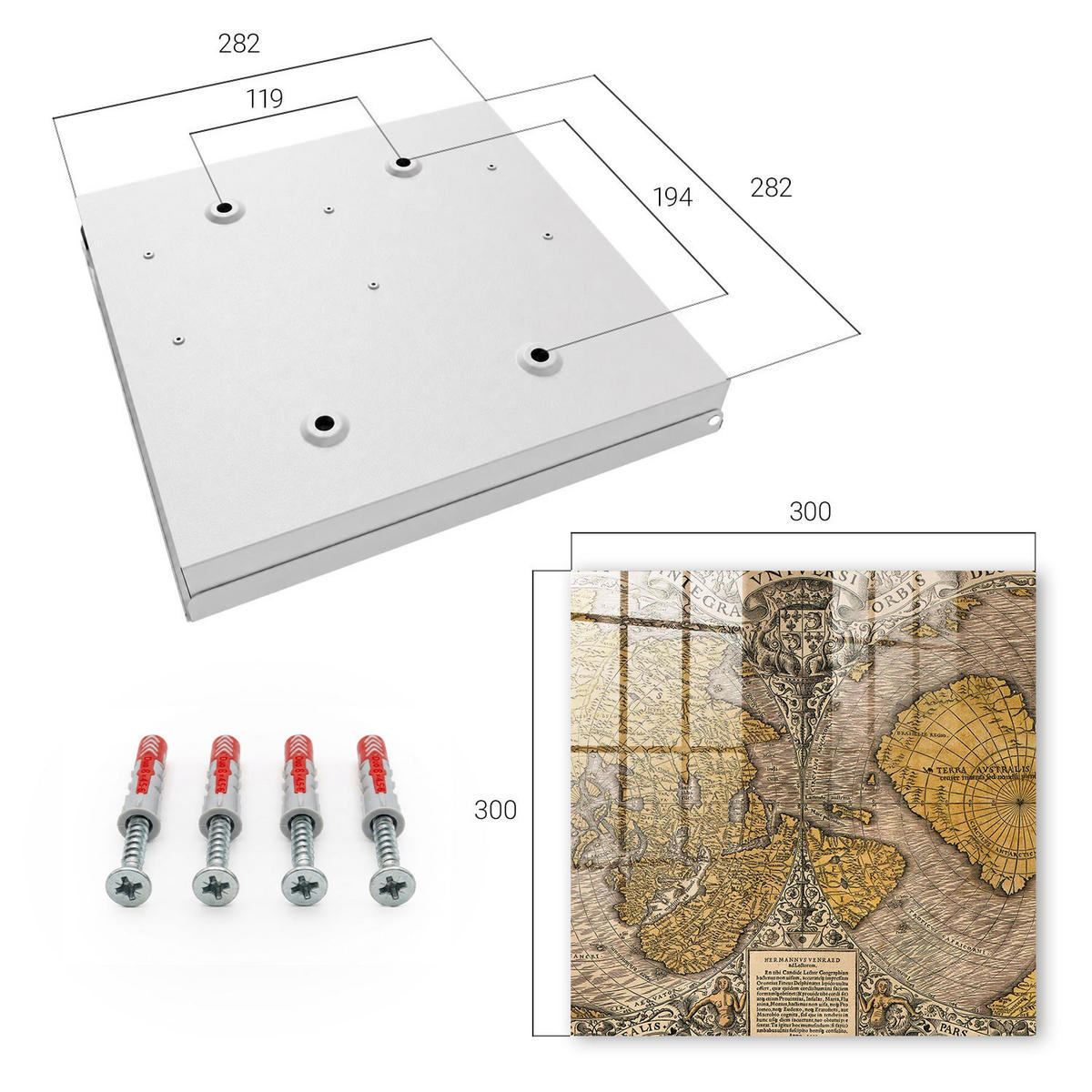 SCHLÜSSELBOX Weiß 30x30 cm – Türöffnung nach rechts - Antike alte Karte - Gelb, Metall (30/30/5cm) - TULUP