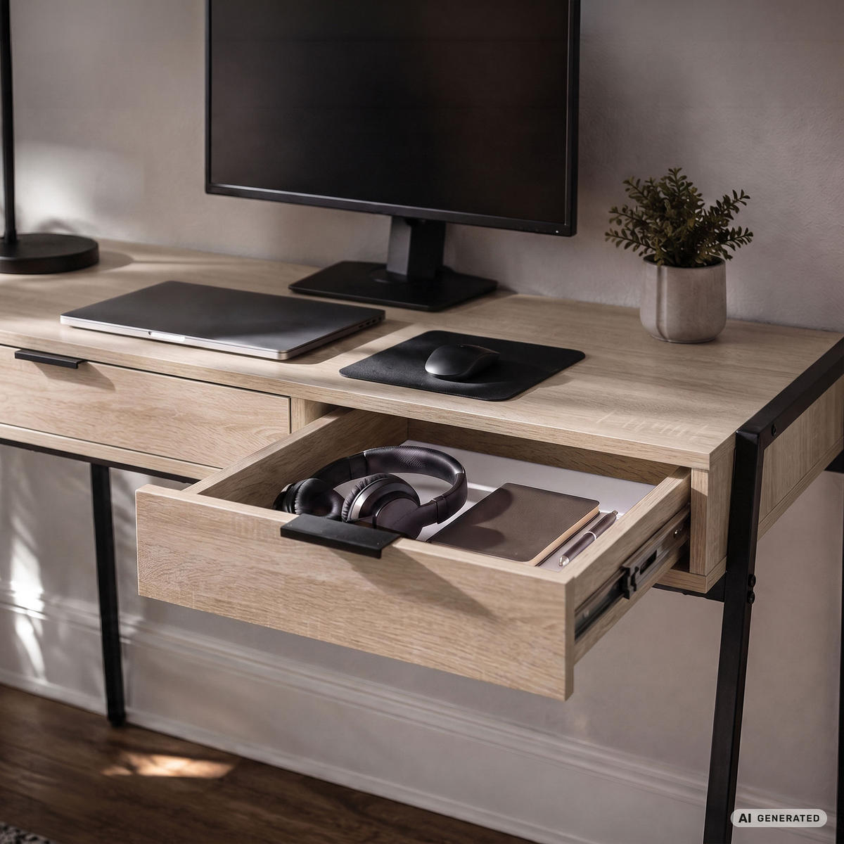 SCHREIBTISCH ZENTIA 100 cm Sonoma Eiche - Schwarz/Sonoma Eiche, Holzwerkstoff (100/45/80.5cm) - Akord