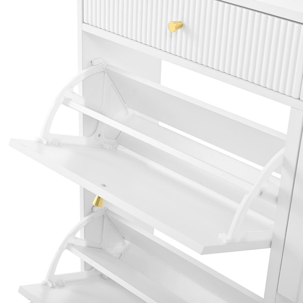 SCHUHSCHRANK aus MDF & Spanplatte 106.5x25x105.5cm in Weiß mit Kippsicherung - Weiß, Holzwerkstoff (106/105.5/25cm) - Modfu
