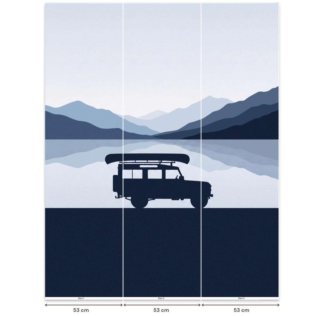 KINDERTAPETE - Auto - See - Berge - Blau - 160x200 cm - Blaugrau, Papier (160/200cm) - OnlyWow