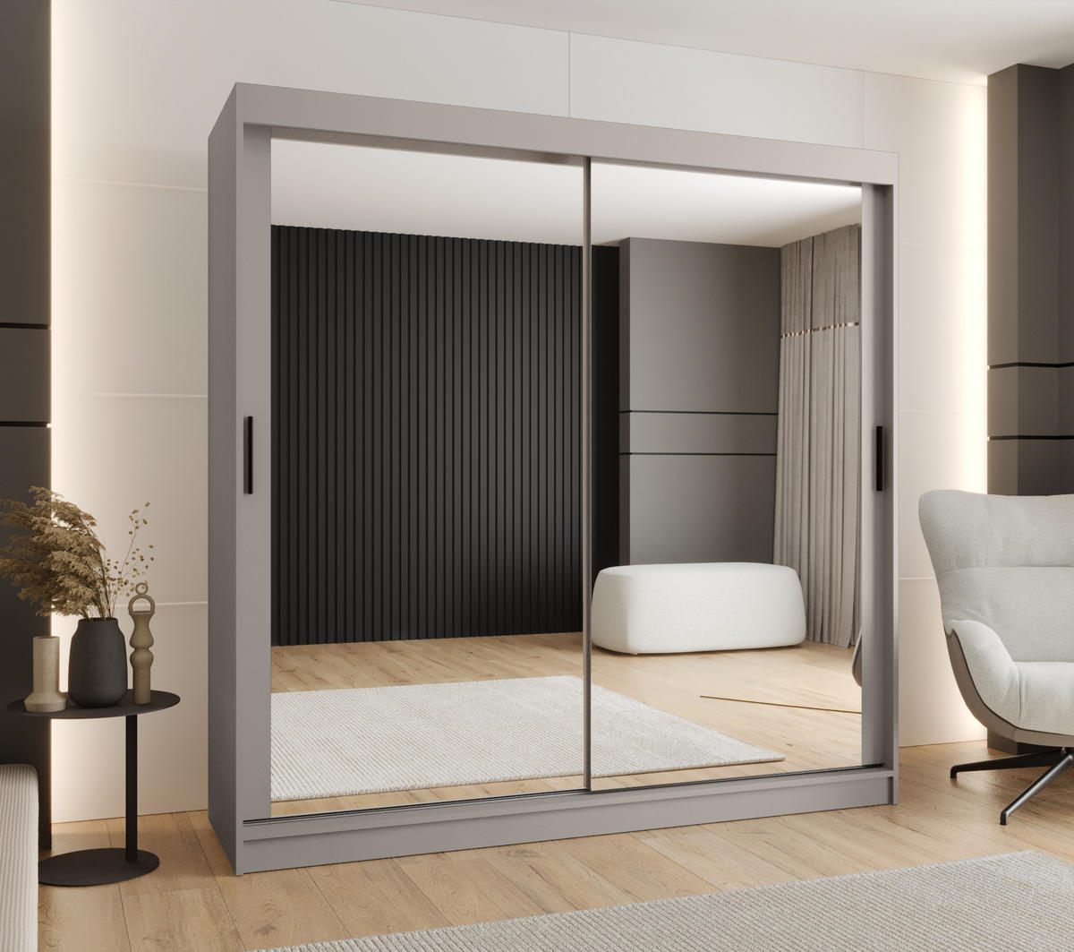 ŠATNÍ skříň s posuvnými dveřmi 200/200/62 2dveřová - černá/kašmírová, dřevo/plast (200/200/62cm)