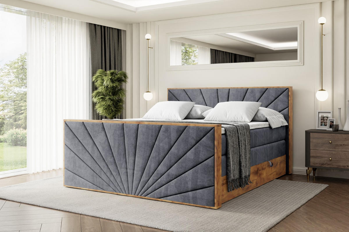 BOXSPRINGBETT mit Matratze H3|H4 und Lattenrost - LOLLI6-Z KING-160x200 - Dunkelgrau Casablanca - Dunkelgrau, Holzwerkstoff (160/200cm) - ALTDECOR