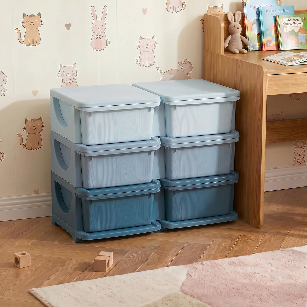 SCHUBLADENSCHRANK für Kinder Aufbewahrungsboxen mit 6 Ebenen Kindermöbel Blau - Blau, Kunststoff (37/56.5/75cm) - HOMCOM