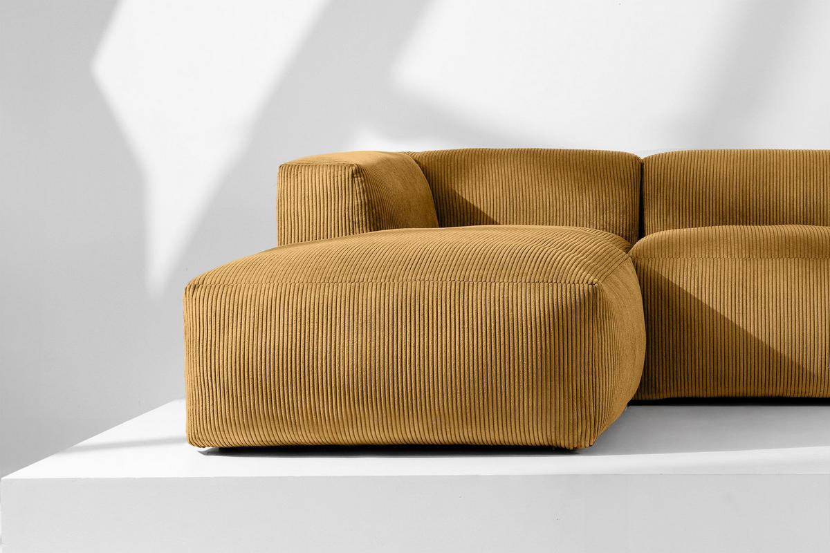 PANORAMA-ECKSOFA BUFFO 7/8 Sitzer mit extrem weicher Sitzfläche, Kordstoff, gelb - Gelb, Textil (424/73/180cm) - KONSIMO®