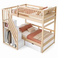HOCHBETT 90/200 mit Stauraumleiter, Stauschublade und Sicherheitsgitter in Holzfarbe - Naturfarben, Holz (90/200cm) - EVRYAE