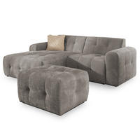 ECKSOFA inkl. Hocker Kozy im Bumpy-Design mit Schlaffunktion und fester Rückenlehne aus weichem Taupe Chenille-Stoff - Ottomane links - Taupe/Schwarz, Holz/Kunststoff (161/234cm) - S-Style Möbel