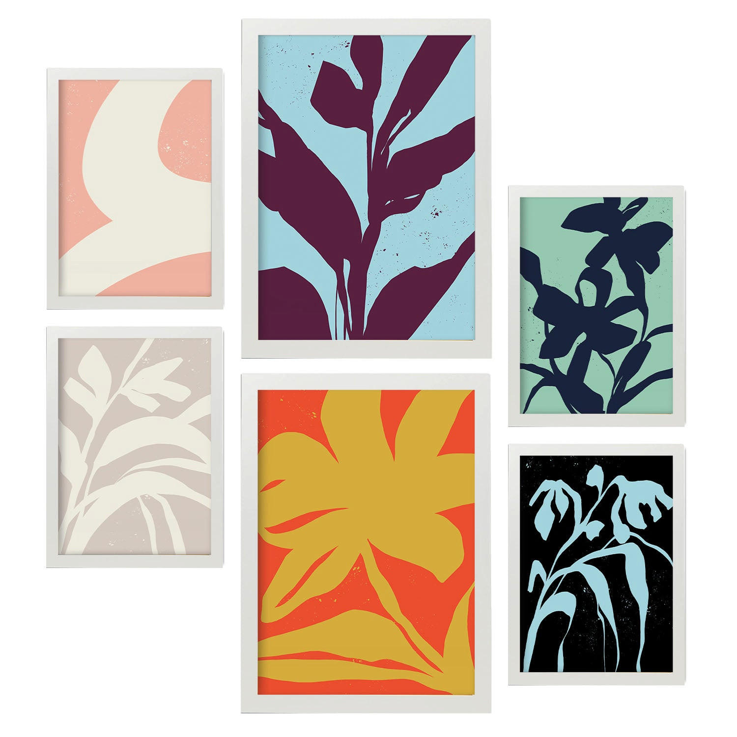 POSTER Set Mit 6 Streifenblätter In Blume Zusammenfassung Ästhetische Dekorative Gemälde Für Ihr Wohnzimmer Schlafzimmer Zuhause A3 & A4 Weißer Rahmen - Weiß, Papier (29/3cm) - Nacnic