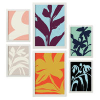 POSTER Set Mit 6 Streifenblätter In Blume Zusammenfassung Ästhetische Dekorative Gemälde Für Ihr Wohnzimmer Schlafzimmer Zuhause A3 & A4 Weißer Rahmen - Weiß, Papier (29/3cm) - Nacnic