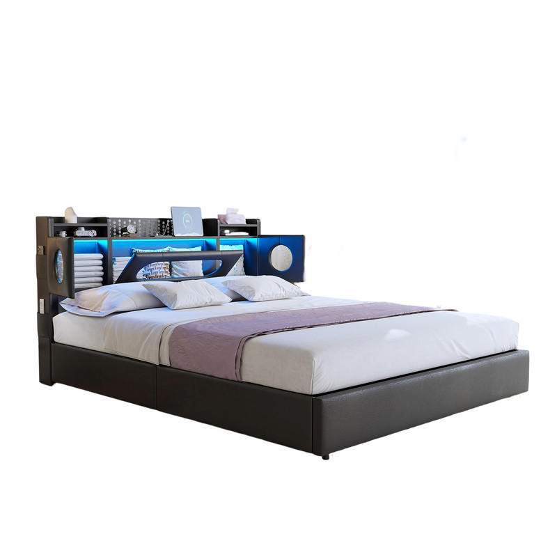 POLSTERBETT 140x200 cm Schwarz LED USB Typ-C Gaslift Bettkasten - Schwarz, Holz (140/200cm) - SHOPENTRA
