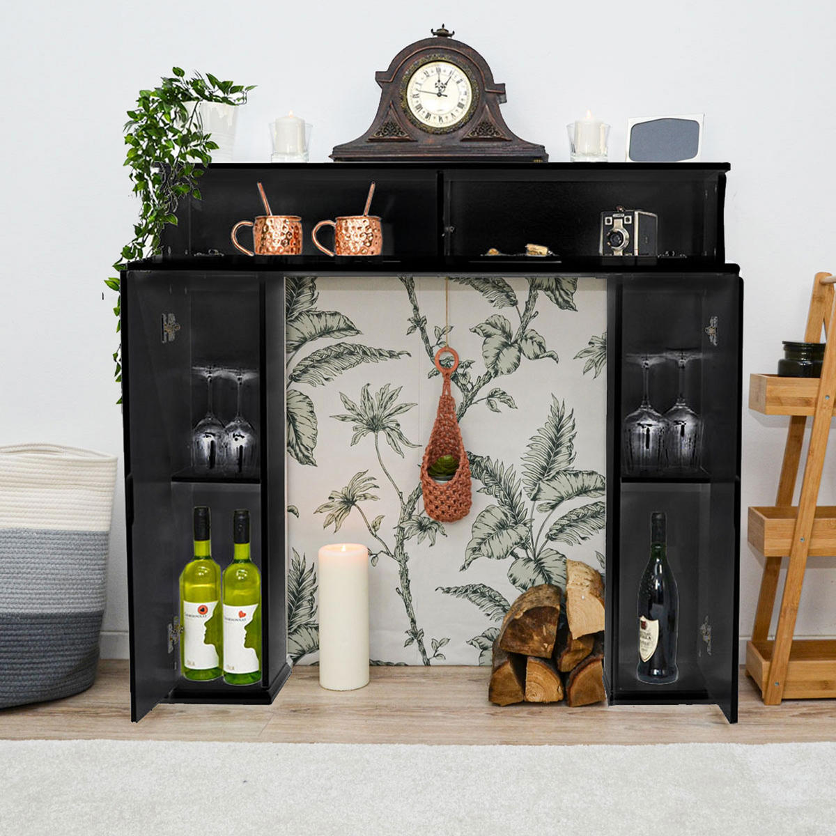 KAMINUMRANDUNG, 107x100cm schwarz - Schwarz, Holz (19/100/107cm) - Dunedesign