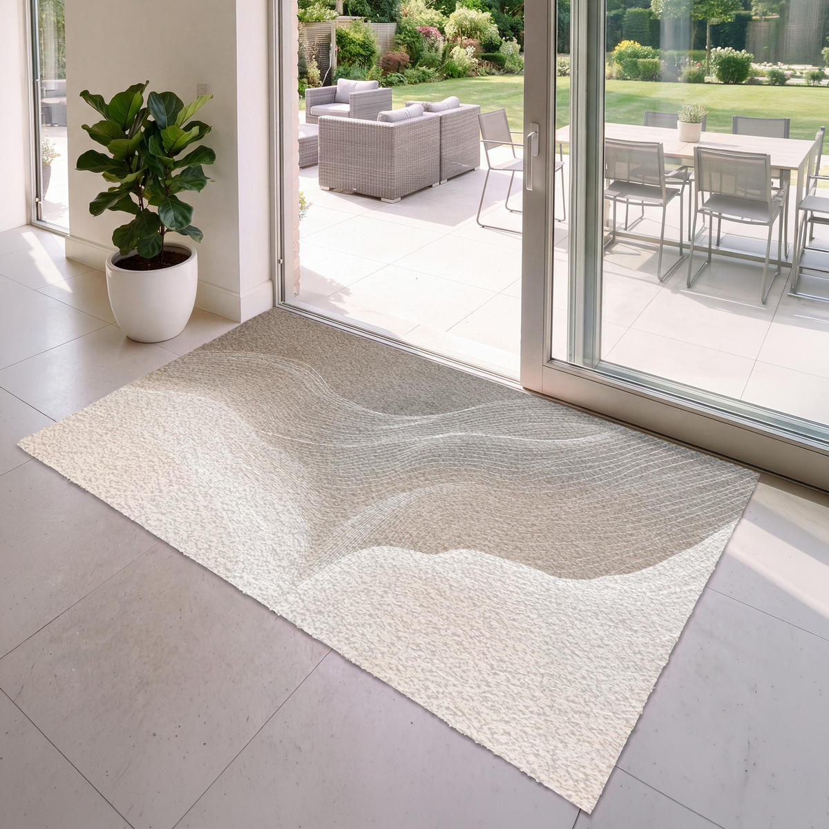 FUSSMATTE Wellenlinien - Luftströme - Harmonisch Schmutzfänger 180x120 cm - Beige, Kunststoff (180/120cm) - MuchoWow
