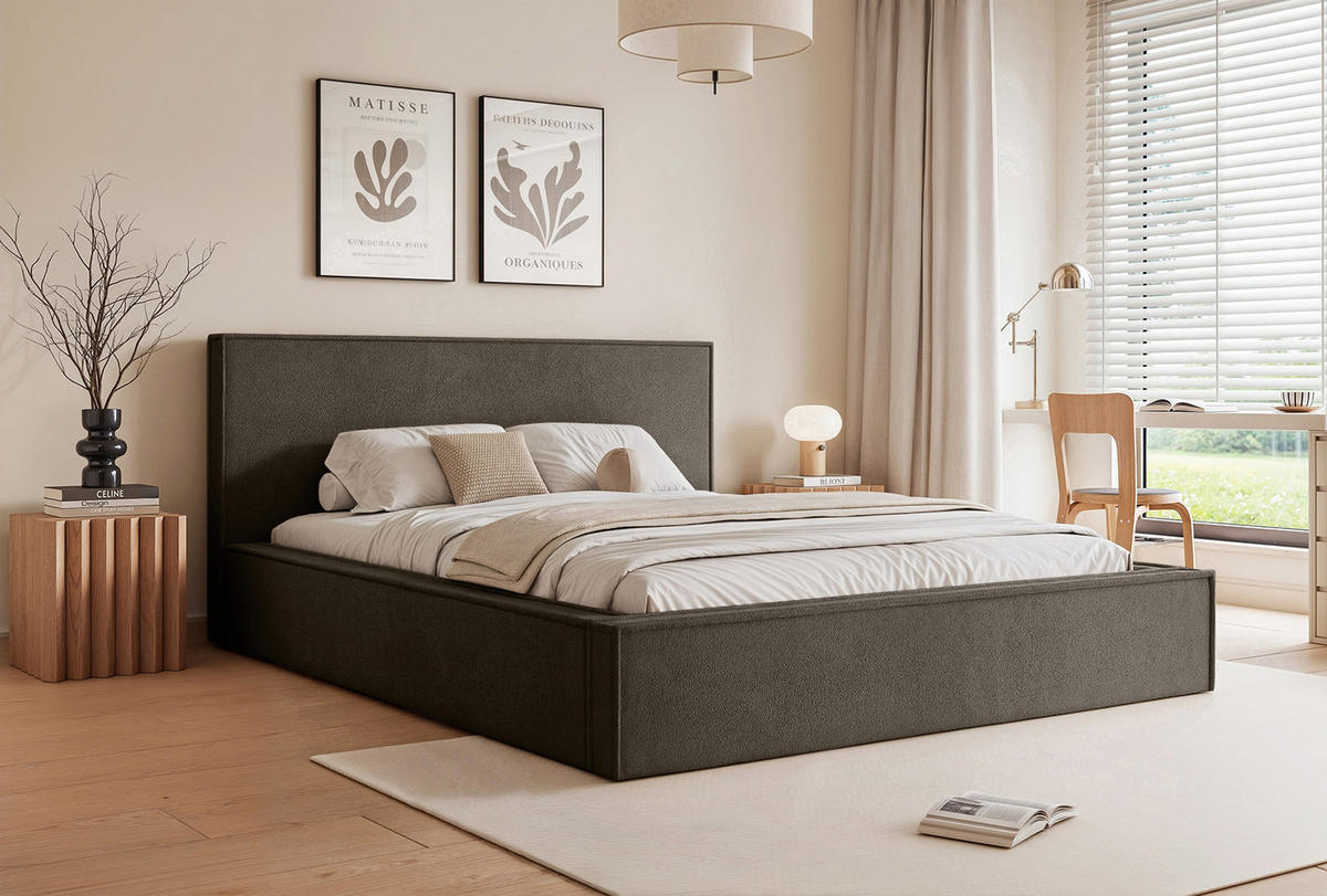 POLSTERBETT MENDOCINO LIGHT 140x200 cm, Dunkelbraun - Dunkelbraun, Textil - Fedve