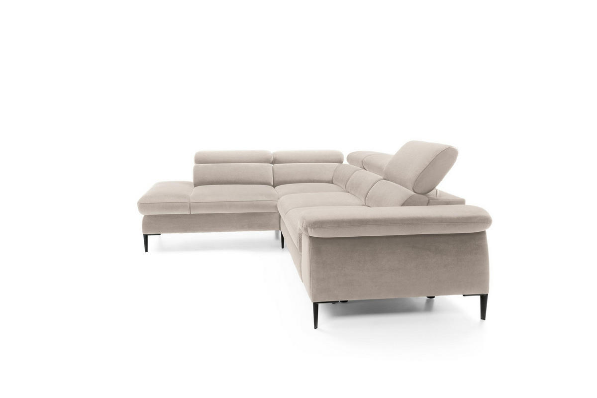 ECKSOFA MESTO Beige Velours-Stoff mit Schlaffunktion - Beige, Holz (280/214cm) - MASSENO