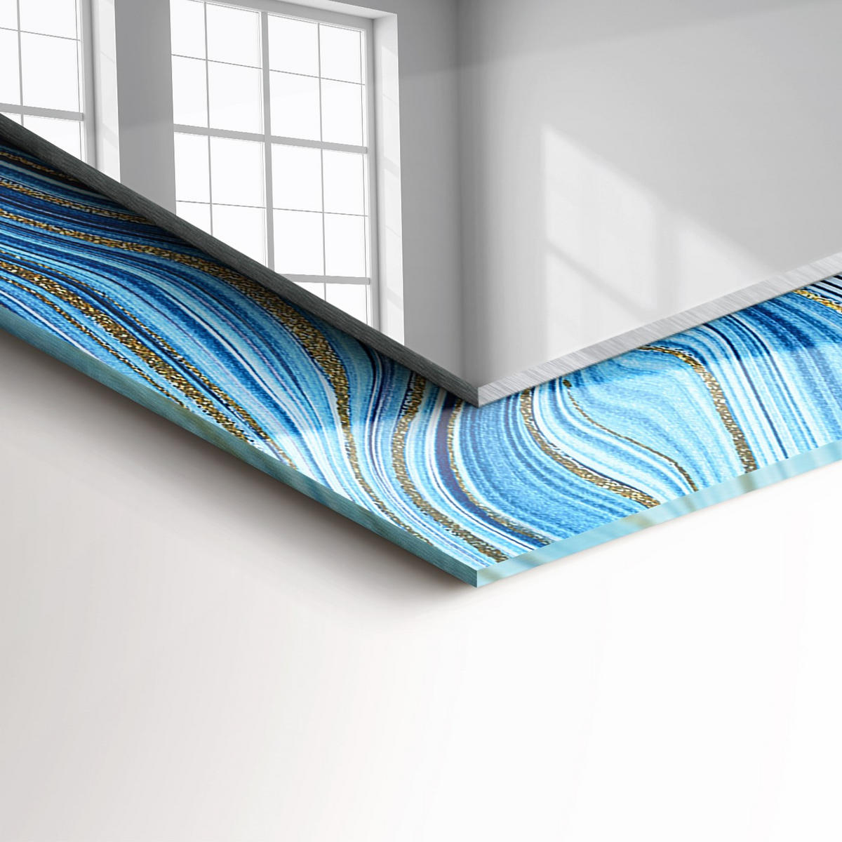 SPIEGEL 60 x 60 cm Rechteckig mit Aufdruck - Blau, Glas (60/60/0.4cm) - TULUP
