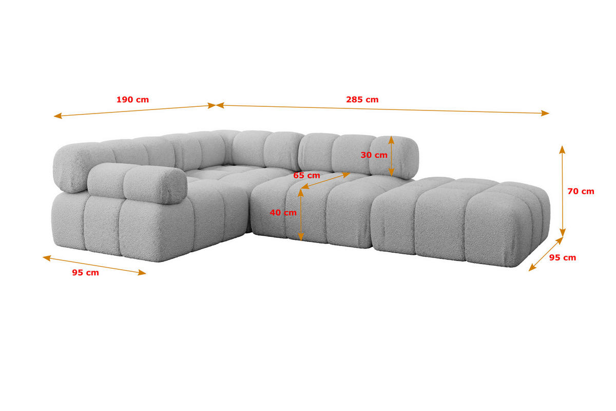 ECKSOFA modulares Sofa Felto-L1 - 285x190x70 cm Hellgrau Bouclé - Hellgrau, Holzwerkstoff/Textil (285/190cm) - ALTDECOR